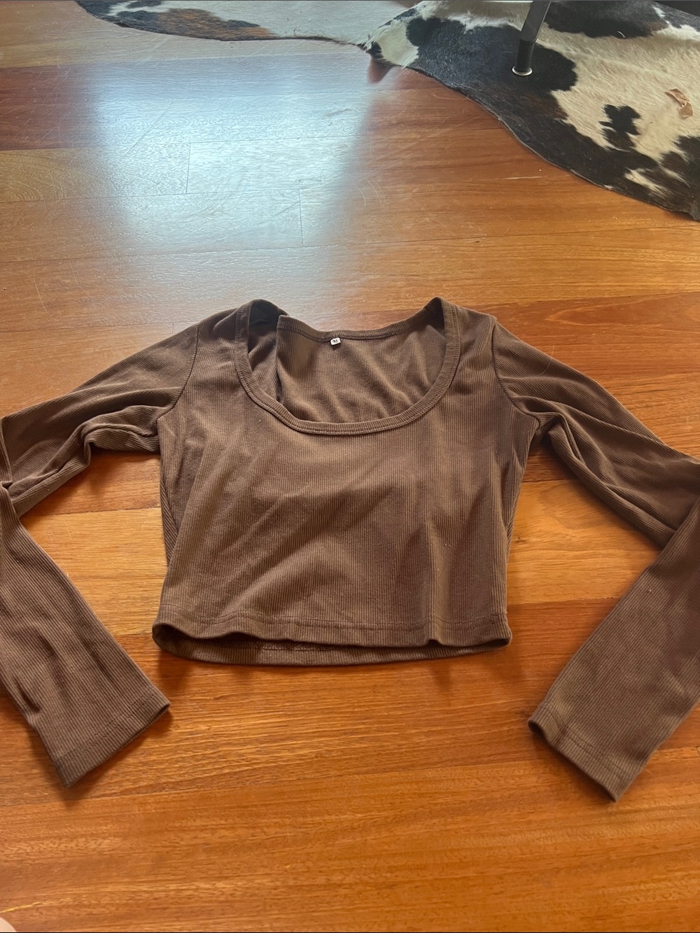 Brown Ribbed Scoop Neck Crop Top - Brand: